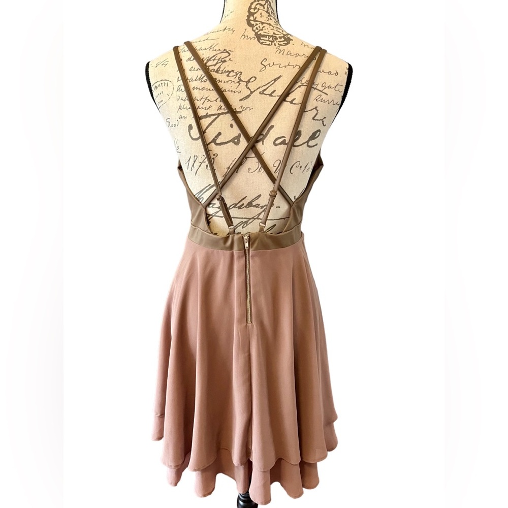 Nwt Double Zero Faux Leather & Chenille Mini Dress Dusty Rose Taupe Junior Large — image 2 of 8